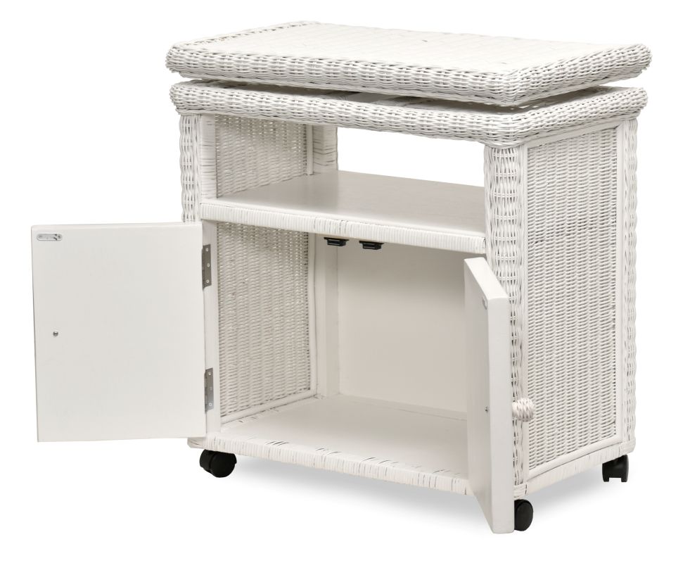 Santa-Cruz-low tv stand-cabinet-open-Wicker-detail-Tropical-white-finish