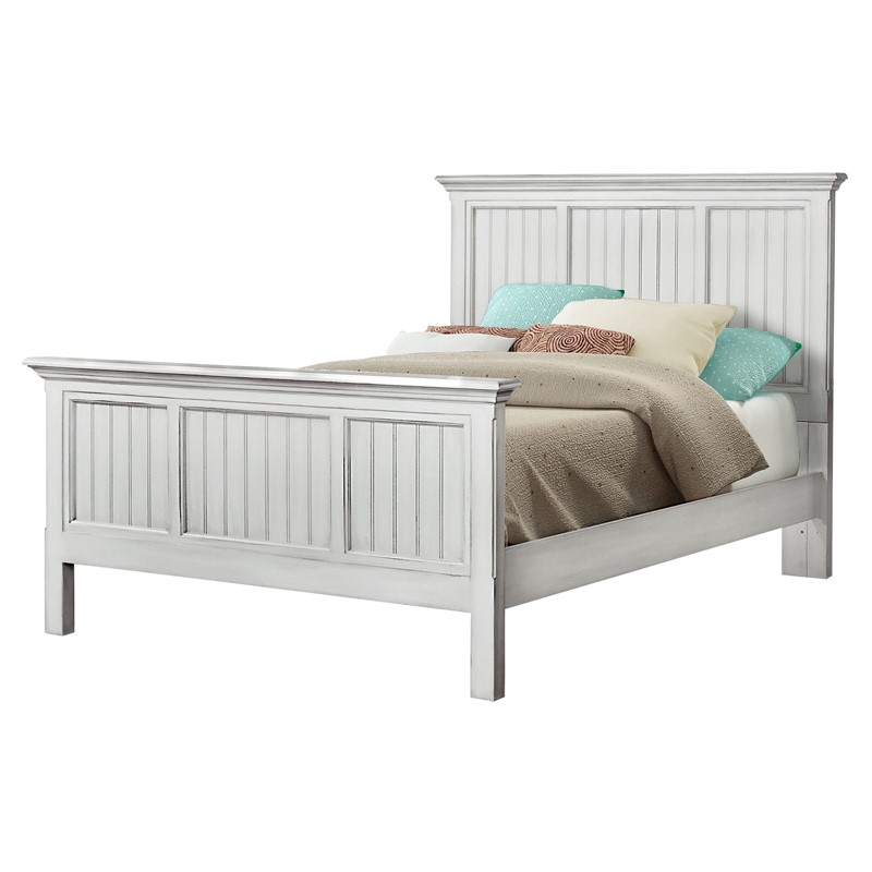 Monaco-distressed-white-bed-for-a-casual-white-bedroom