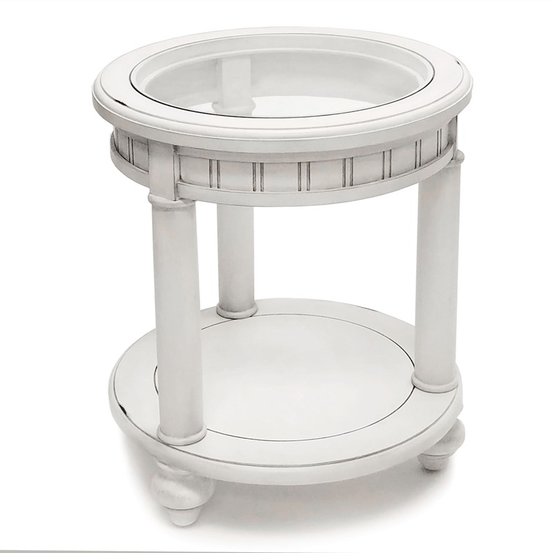 Monaco Round End Table Sea Winds, White Round End Table
