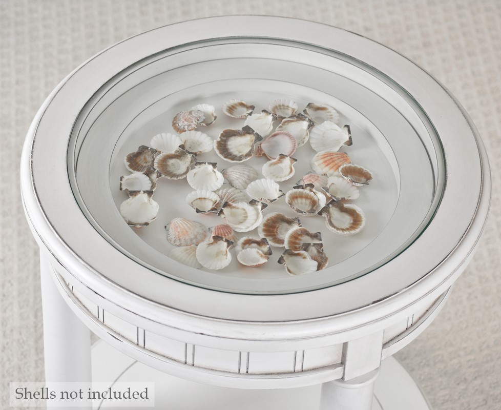 Monaco-white-end-table-for-beach-decor-collectables-with-shells